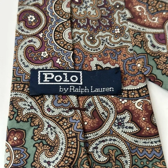 Ralph Lauren Brown and Green Paisley Silk Men’s Tie